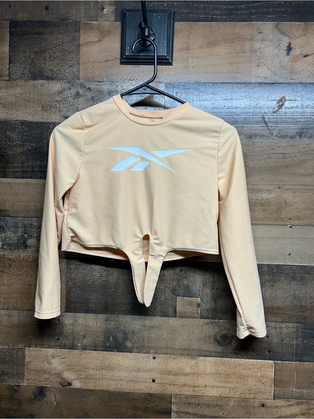 Reebok Peach Cropped Long-Sleeve Logo Top